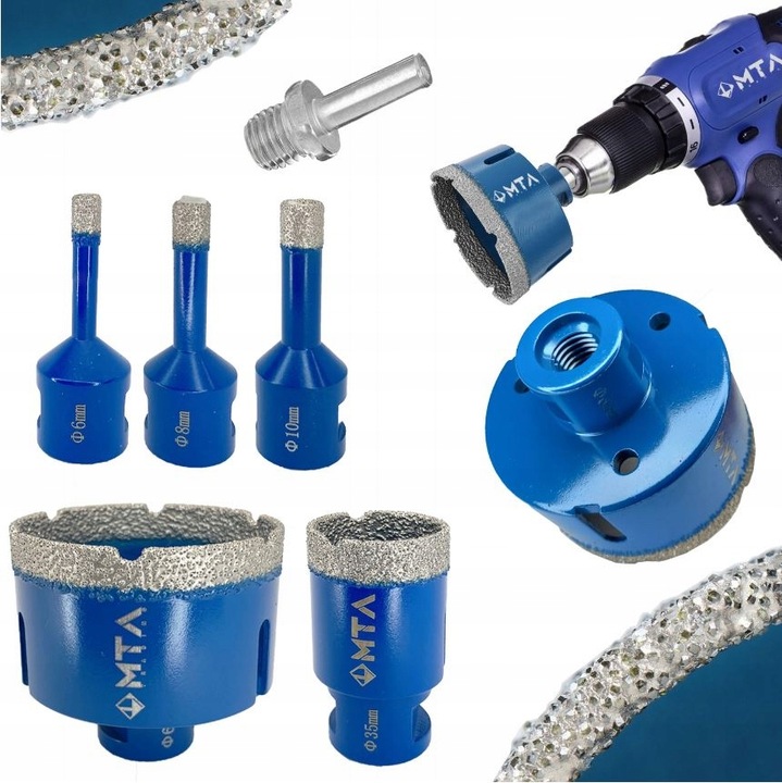 ZESTAW OTWORNIC WIERTEŁ DO PŁYTEK DIAMENTOWYCH KORONKI OTWORNICE M14 6-68mm