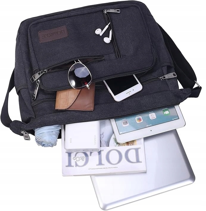 TORBA MĘSKA CZARNA POJEMNA Do Pracy Śniadaniowa Na Ramię Mocna