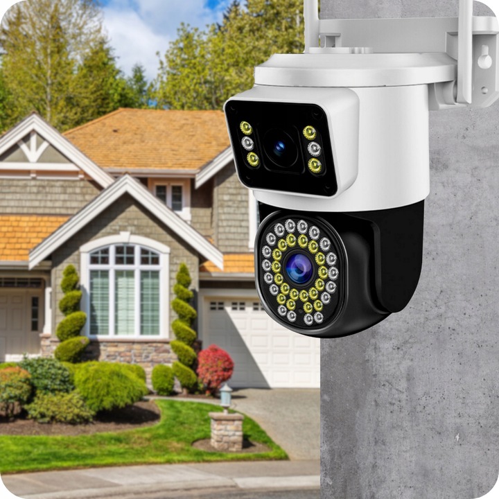 PODWÓJNA KAMERA WIFI IP SMART ZEWNĘTRZNA OBROTOWA 4K 8MPX DETEKCJA ALARM