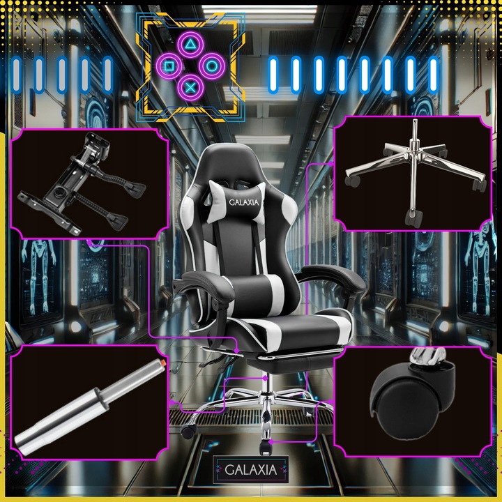 FOTEL GAMINGOWY BIUROWY Obrotowy Kubełkowy Krzesło Gamingowe Z Podnóżkiem