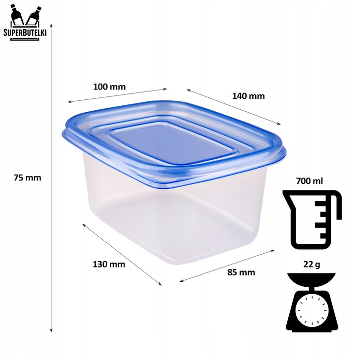 5x 700 ml Pojemniki 5x 950 ml LUNCHBOX do przechowywania na żywność