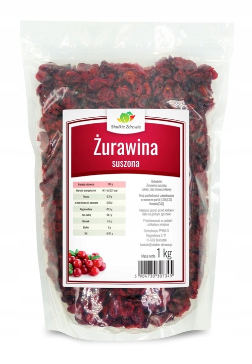 ŻURAWINA 1kg SUSZONA NATURALNA bez siarki z USA