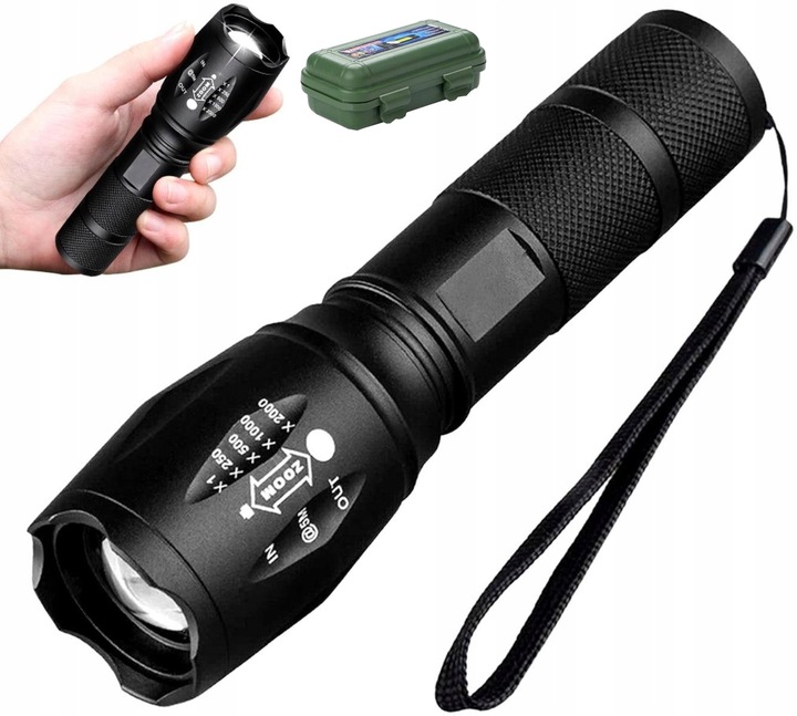 Mocna Latarka TAKTYCZNA LED Policyjna dioda ZOOM NA BIWAK SZPERACZ MEGA