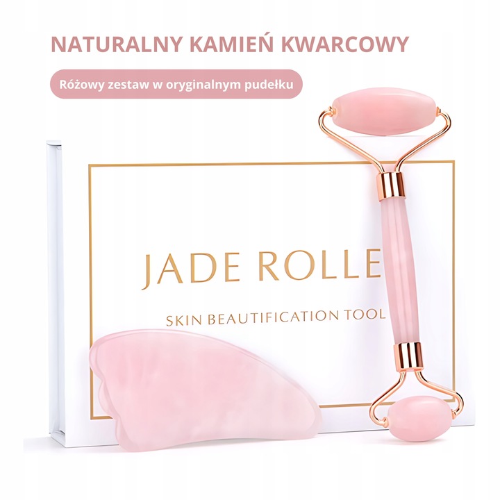 ROLLER WAŁEK KWARCOWY DO TWARZY + KAMIEŃ GUA SHA DO MASAŻU TWARZY I CIAŁA