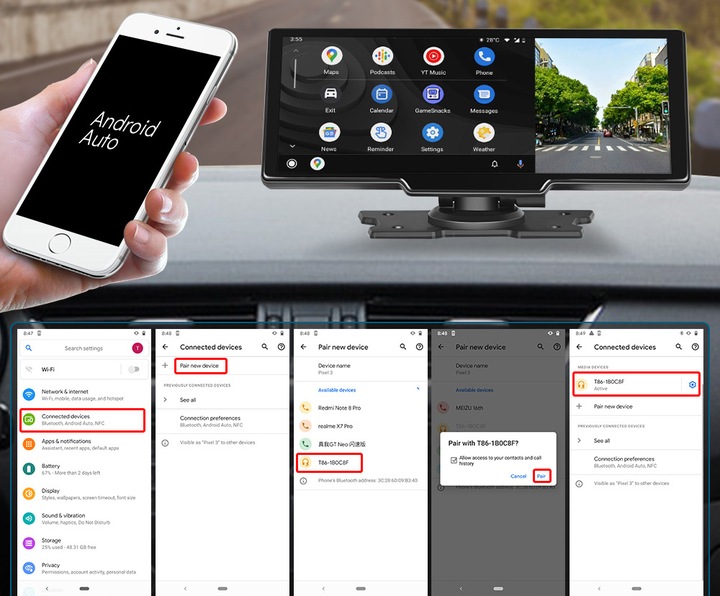 MONITOR SAMOCHODOWY RADIO ANDROID AUTO CARPLAY NAWIGACJA USB WIFI