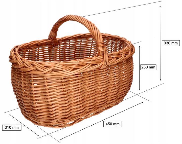KOSZ KOSZYK WIKLINOWY NA GRZYBY 45CM DO LASU Z UCHWYTEM GRZYBOBRANIE