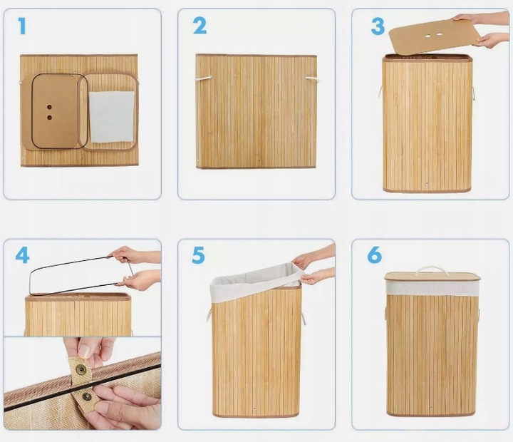 OKRĄGŁY KOSZ NA PRANIE BIELIZNĘ BAMBUSOWY ZAMYKANY SKŁADANY POJEMNY