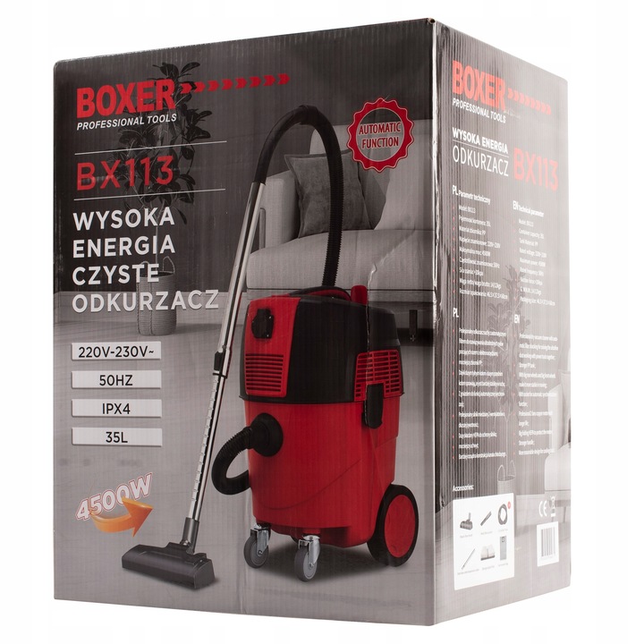 ODKURZACZ PRZEMYSŁOWY DO PYŁY GIPSU 4500W 35L Z OTRZĄSACZEM