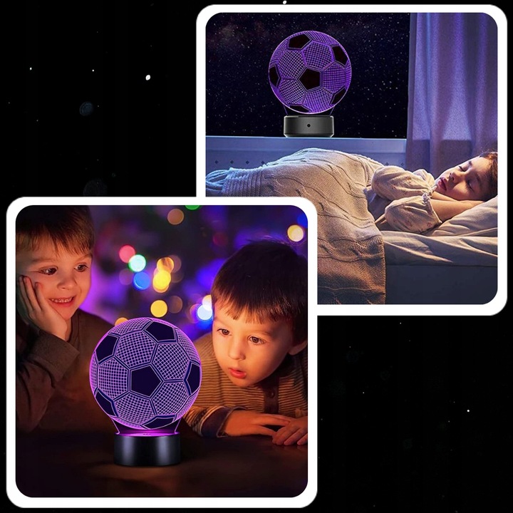 LAMPKA NOCNA DO SYPIALNI DLA DZIECI LED 3D RÓŻNE KOLORY PIŁKA NOŻNA + PILOT