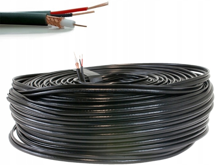 Przewód koncentryczny antenowy do kamer monitoringu CCTV z zasilaniem 100m