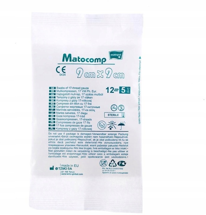 KOMPRESY JAŁOWE Z GAZY 17-NITKOWEJ 9x9cm MATOCOMP 3 szt x 15 OPAKOWAŃ