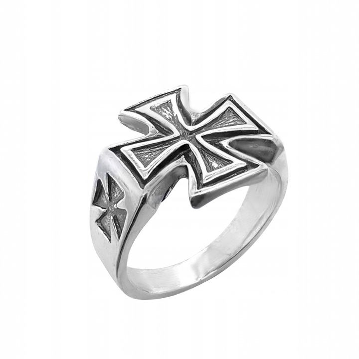 Sygnet srebrny pr. 925 Efektowny Pierścień z Krzyżem Maltańskim | r. 19
