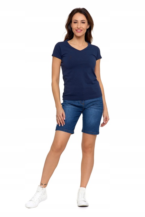 T-SHIRT DAMSKI BAWEŁNIANY KRÓTKI RĘKAW KOSZULKA DEKOLT V MORAJ R.L BASIC