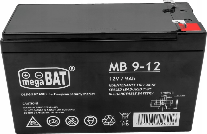 Akumulator AGM BEZOBSŁUGOWY 12V 9Ah (wymiar 7,2Ah) ALARM UPS