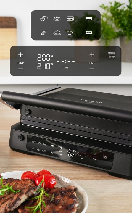 GRILL ELEKTRYCZNY OPIEKACZ ROZKŁADANY 6 PROGRAMÓW 2 TERMOSTATY 2000W