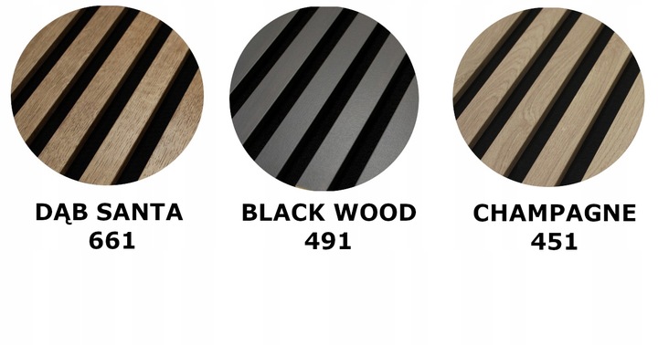 Lamele ścienne 275 x 45 cm - na czarnym filcu Dąb Santa, Champagne i inne