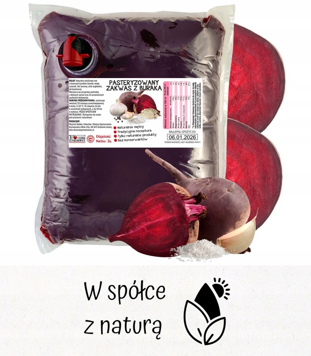 Sok z kiszonego Buraka Tłoczony 100% Soku Zakwas z Buraka NFC 3 Litry