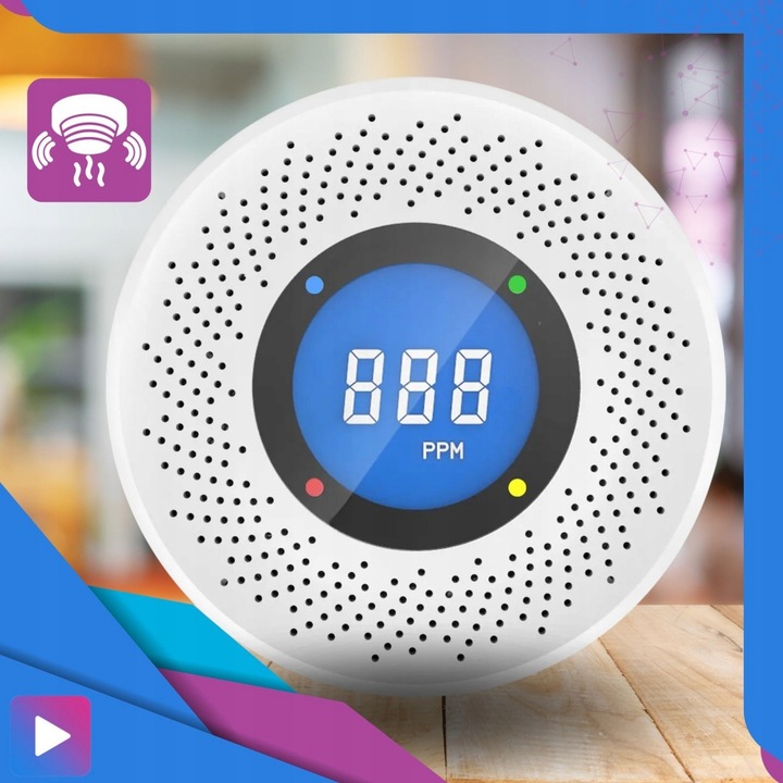 Czujnik Dymu Czadu Gazu CO Tlenku Węgla LCD Czujka Sensor Detektor Premium