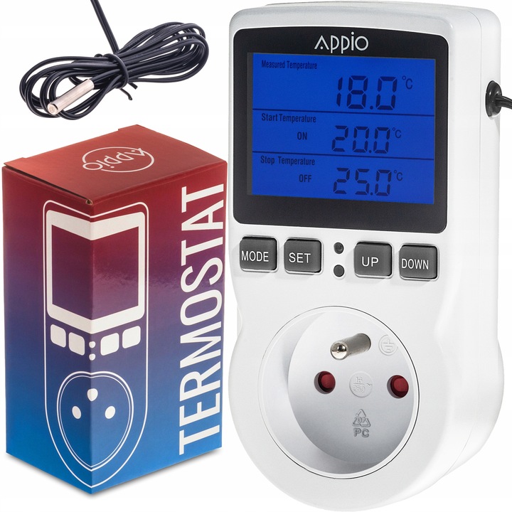 TERMOSTAT ELEKTRONICZNY REGULATOR Temperatury 230V Gniazdo sieciowe