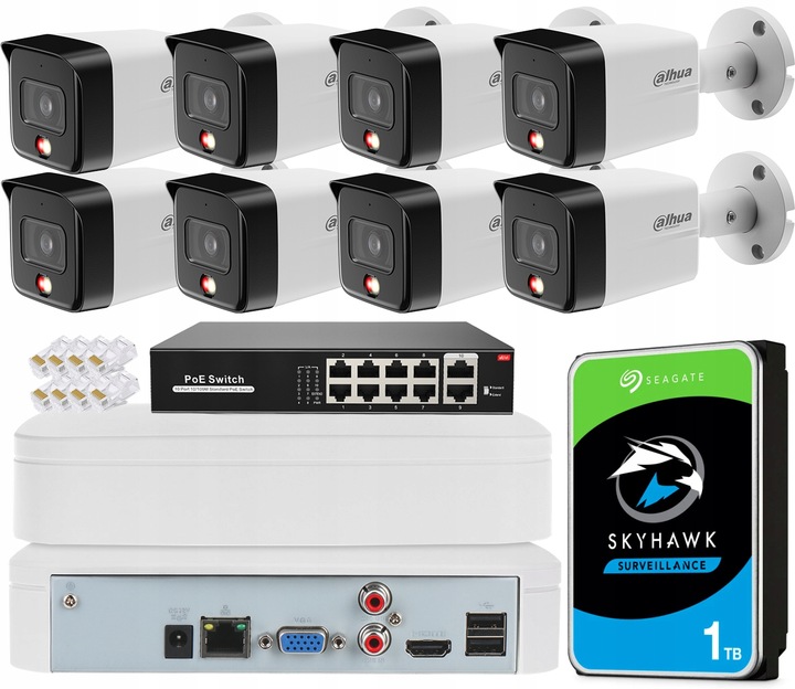 Zestaw do Monitoringu Dahua 8 Kamer 6Mpx IPC-HFW1639TC-A-IL Dual Light PoE