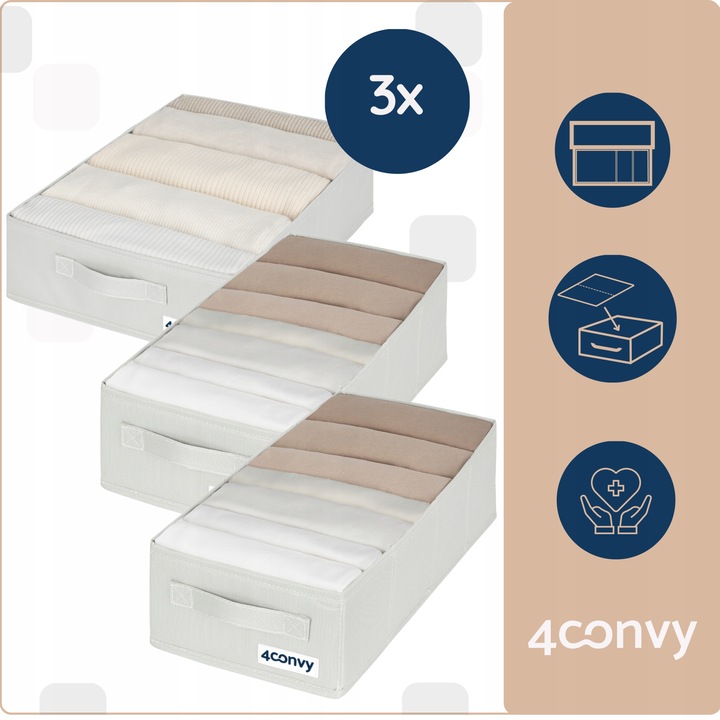 Zestaw 3x organizer pudełko pojemnik na ubrania bieliznę do komody M A