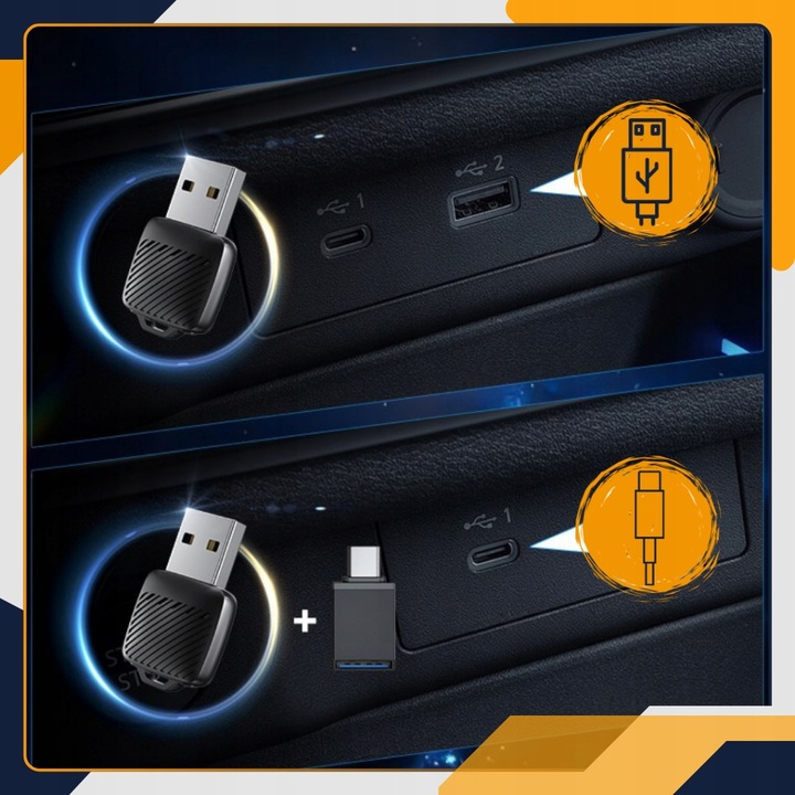 Mini Bezprzewodowy Adapter 2w1 CarPlay Android Auto WiFi Bluetooth