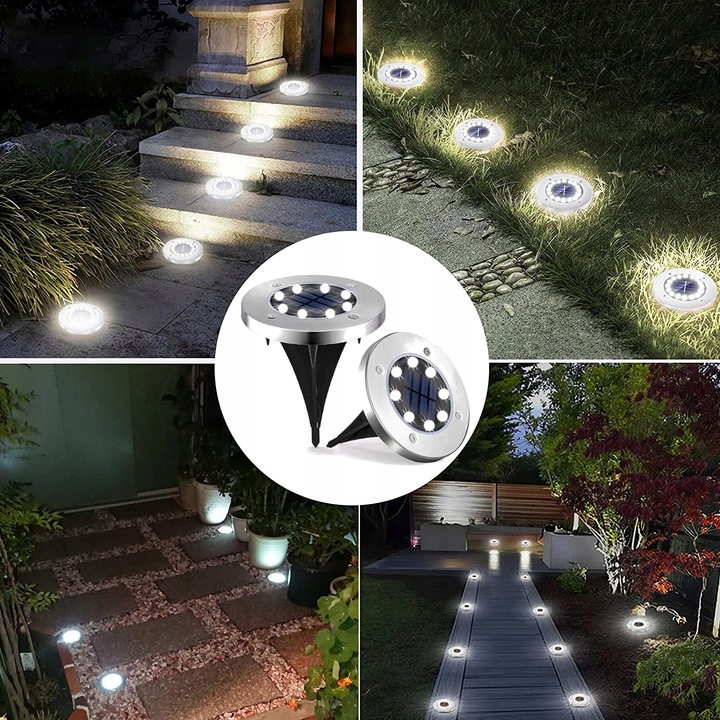 LAMPKI SOLARNE OGRODOWE GRUNTOWE ŚWIECĄCY DYSK x12