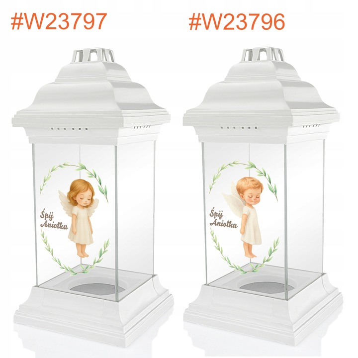 Znicz na Grób Dziecka Kapliczka Biały Witrażowy z Aniołem dla Syna