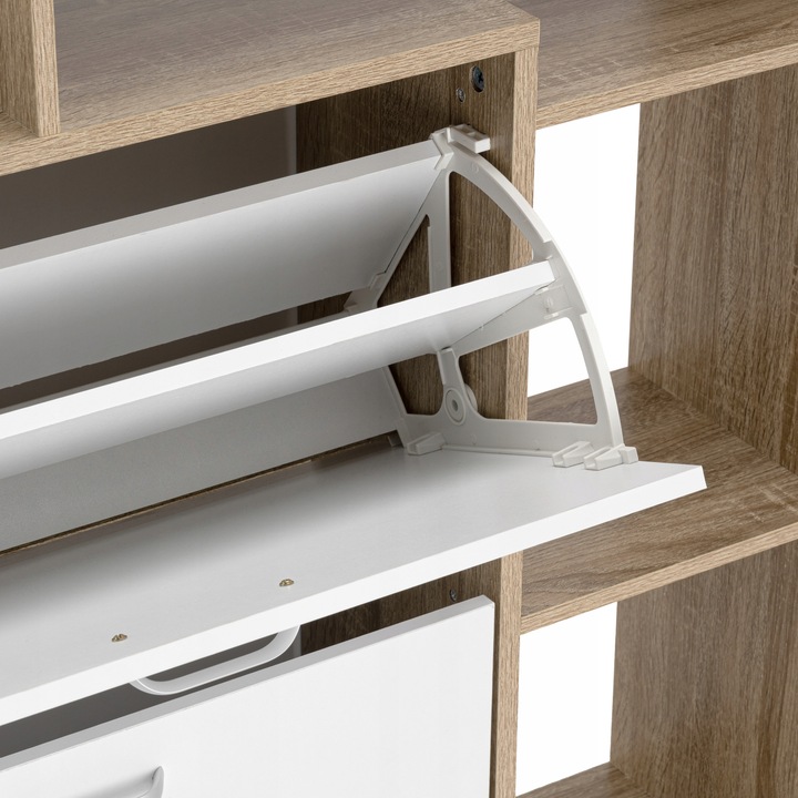 SZAFKA NA BUTY OBUWIE WĄSKA BIAŁA DĄB SONOMA Z REGAŁEM PÓŁKI DO