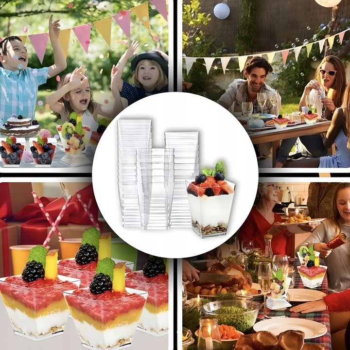 PUCHARKI DO DESERÓW POJEMNIKI NA PRZEKĄSKI PIRAMIDKI KWADRATOWE 120ML