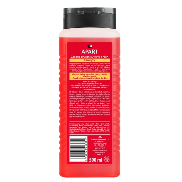 APART Żel pod Prysznic Męski 3w1, 4w1 Ciało, Twarz, Włosy, Broda 5 x 500ml