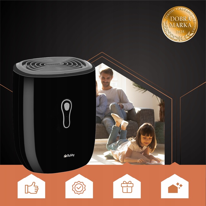 Osuszacz Powietrza RUHHY Cichy Pochłaniacz Wilgoci 64h 0,8l Wydajny