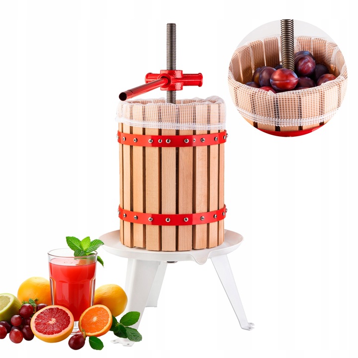 PRASA ŚRUBOWA RĘCZNA do OWOCÓW WINA SOKÓW OLIWY 6 L WYCISKARKA NIERDZEWNA