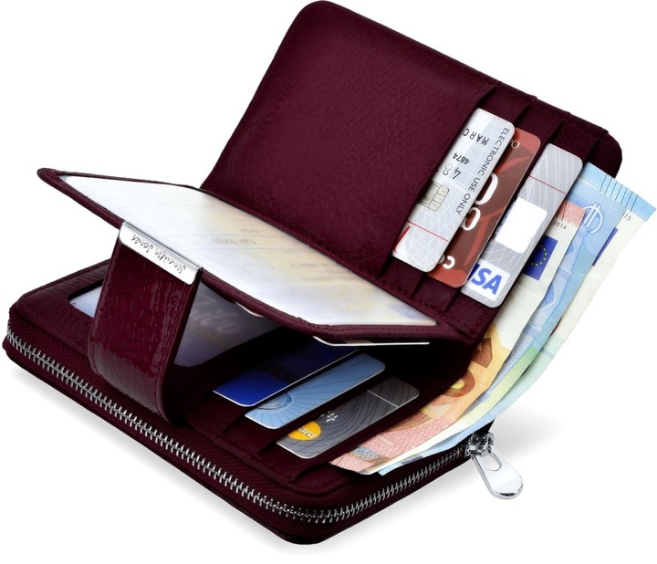 Lakierowany PORTFEL Damski SKÓRZANY Pojemny Portmonetka SKÓRA Pakowny