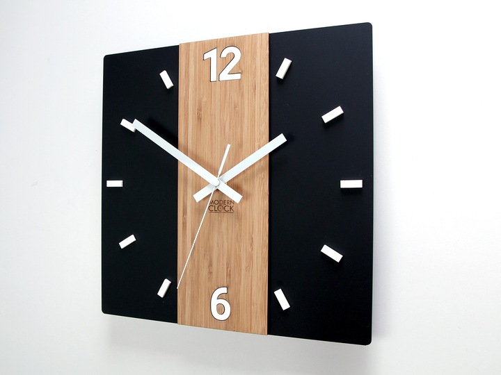 Drewniany Cichy zegar na ścienę PRIMO Satin 3D, 30 cm