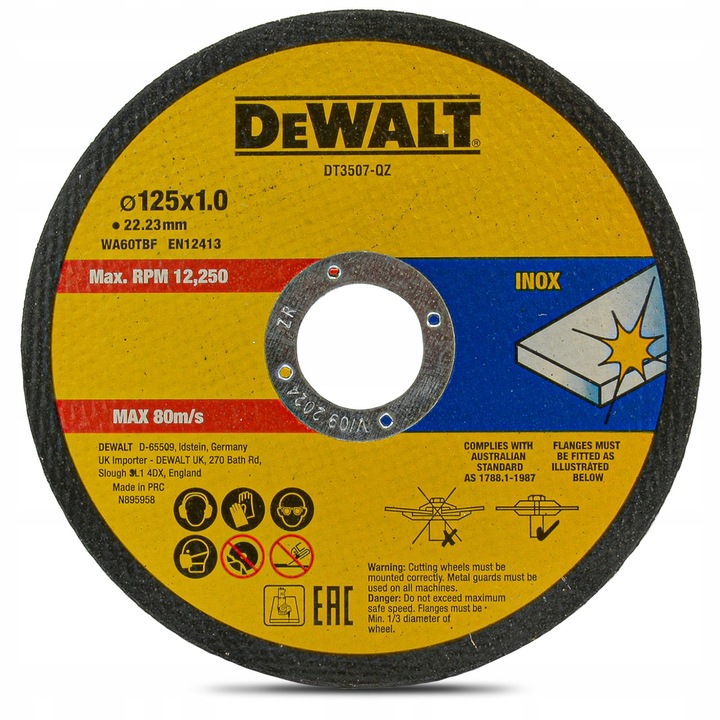 DEWALT TARCZA DO METALU INOX 125X1MM 10SZT DT3507