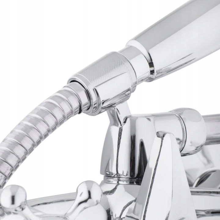 Bateria wannowa z prysznicem ścienna retro dwuuchwytowa kran do wanny