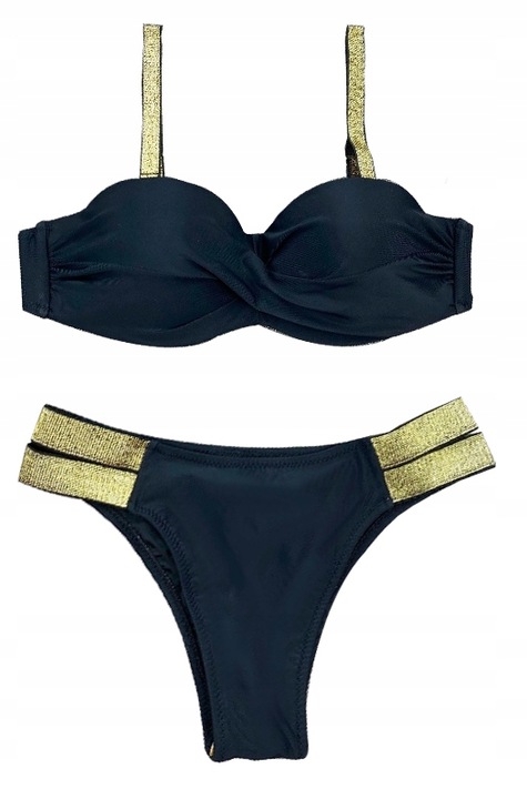 STRÓJ KĄPIELOWY CZARNY ZŁOTE PASY PUSH UP M 38