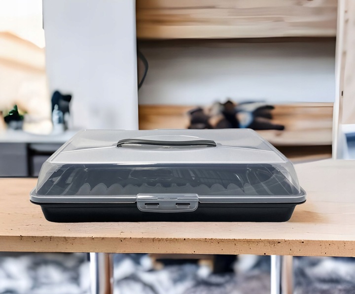 Pojemnik na ciasto 45cm wypieki pudełko box do przenoszenia uchwyt pokrywa