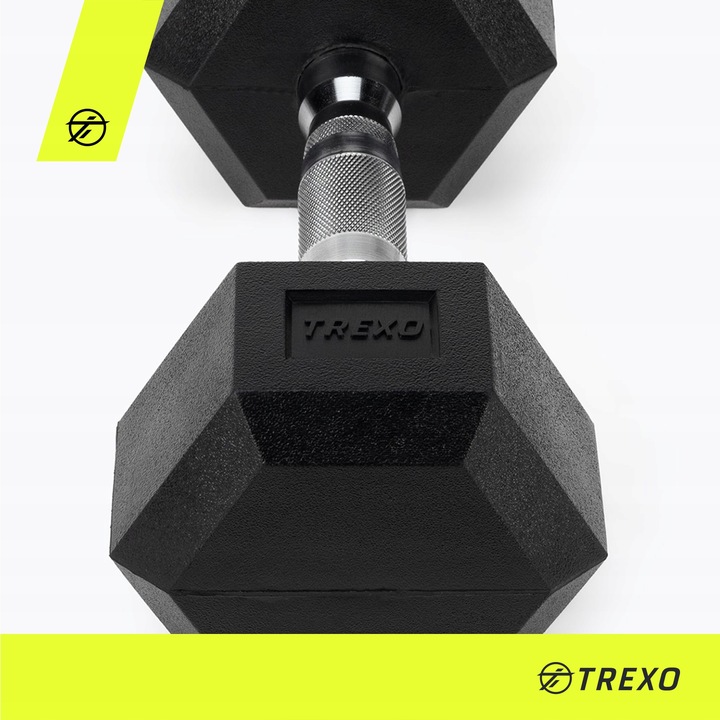 Hantel ogumowany TREXO Hex 5 kg Żeliwny ANTYPOŚLIZGOWY I SOLIDNY DO ĆWICZEŃ