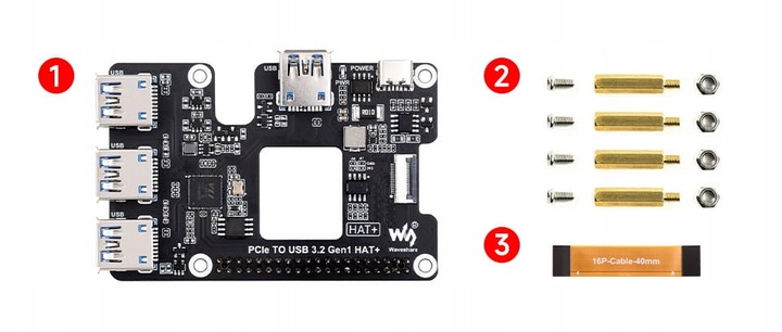 Rozszerzenie PCIe USB 3.2 dla Raspberry Pi 5, HUB PCIe na 4 x USB