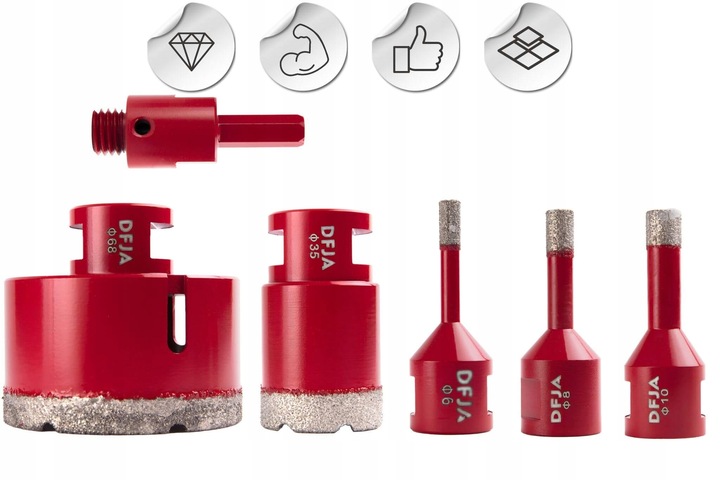 OTWORNICA DO GRESU DIAMENTOWA ZESTAW OTWORNIC 6-68mm BETONU GRANITU ADAPTER