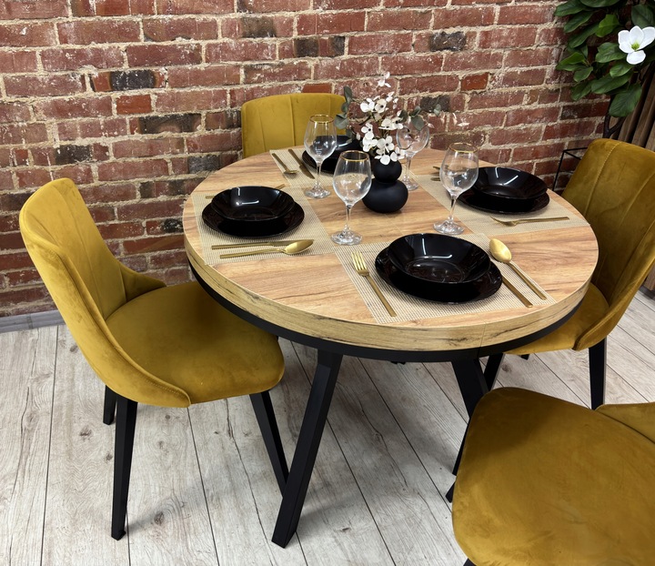 Stół okrągły 100 rozkładany do 200 cm LOFT metalowe nogi gruby blat