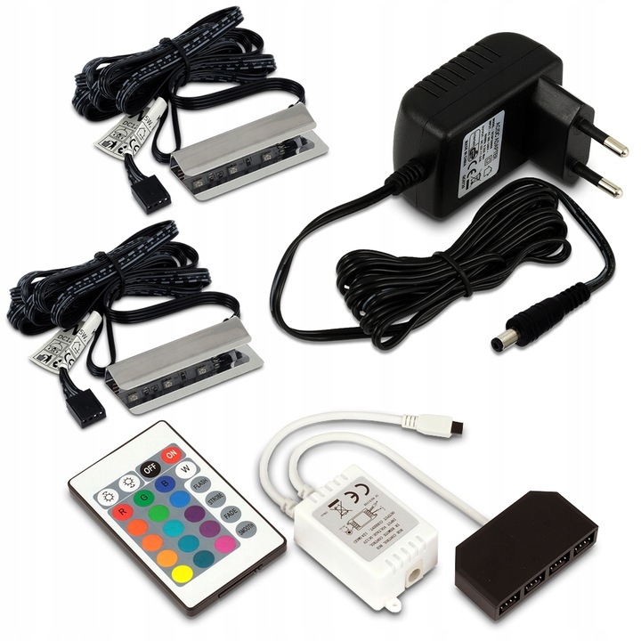 2x KLIPS LED RGB DO PÓŁKI SZKLANEJ PODŚWIETLENIE SZYBY ZMIANA KOLORÓW