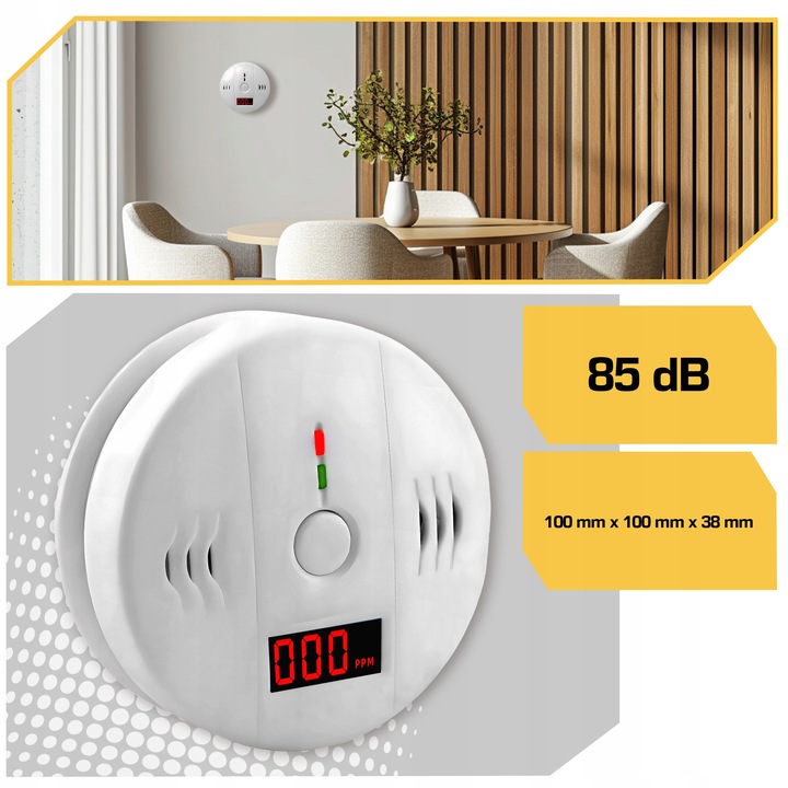 CZUJNIK CZADU DYMU TLENKU WĘGLA LCD DETEKTOR CO LCD WYKRYWACZ BEZPRZEWODOWY