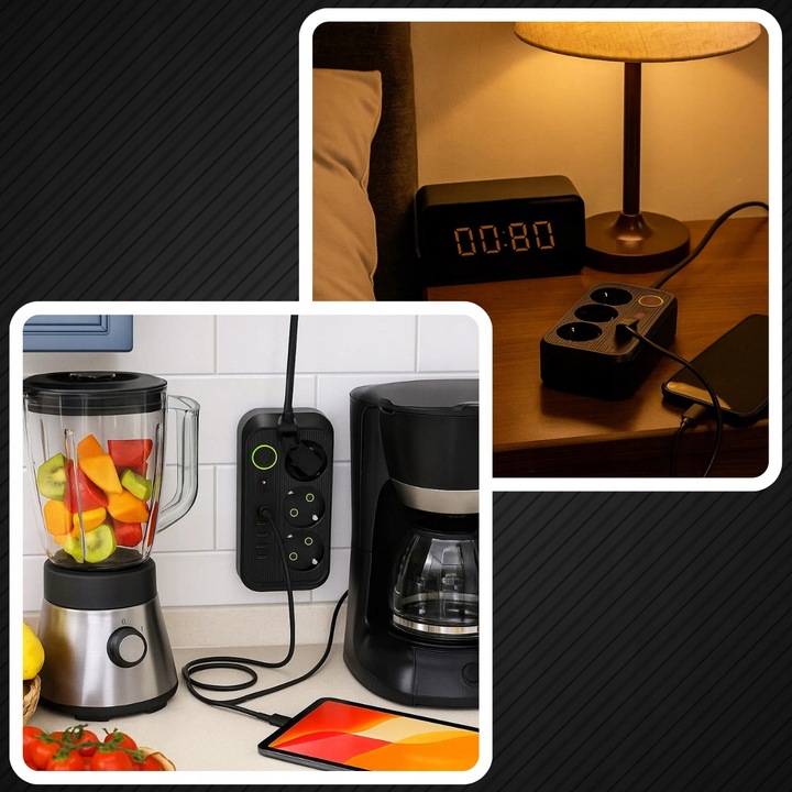 PRZEDŁUŻACZ LISTWA ZASILAJĄCA 1.8M 3 GNIAZDA 230V + 5X USB USB-C ŁADOWARKA