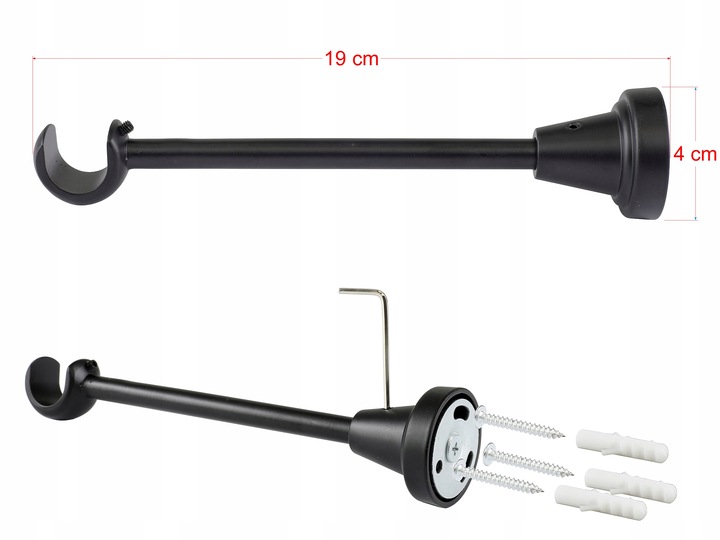 KARNISZ POJEDYNCZY 200 cm - fi 19 mm SIMPLE KARNISZE KÓŁKA METAL CZARNY