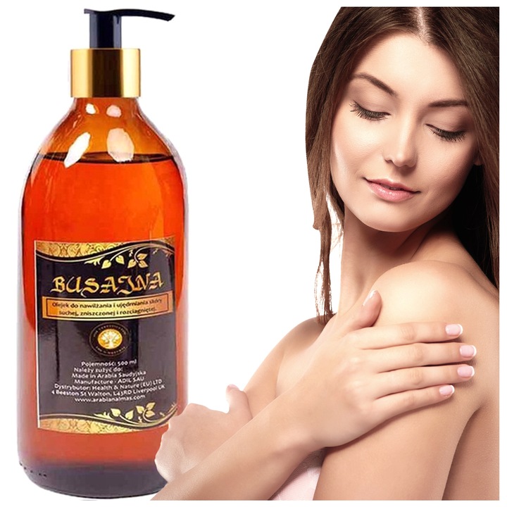 OLEJEK BUSAJNA 500ML UJĘDRNIA NAWILŻA NA SKÓRĘ SUCHĄ ROZCIĄGNIĘTĄ + POMPKA