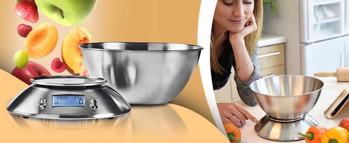 DOKŁADNA WAGA KUCHENNA Z TERMOMETR ELEKTRONICZNA Z MISKĄ 1G-5KG INOX