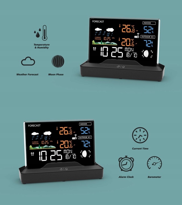 Podświetlana bezprzewodowa stacja pogodowa termometr barometr zegar